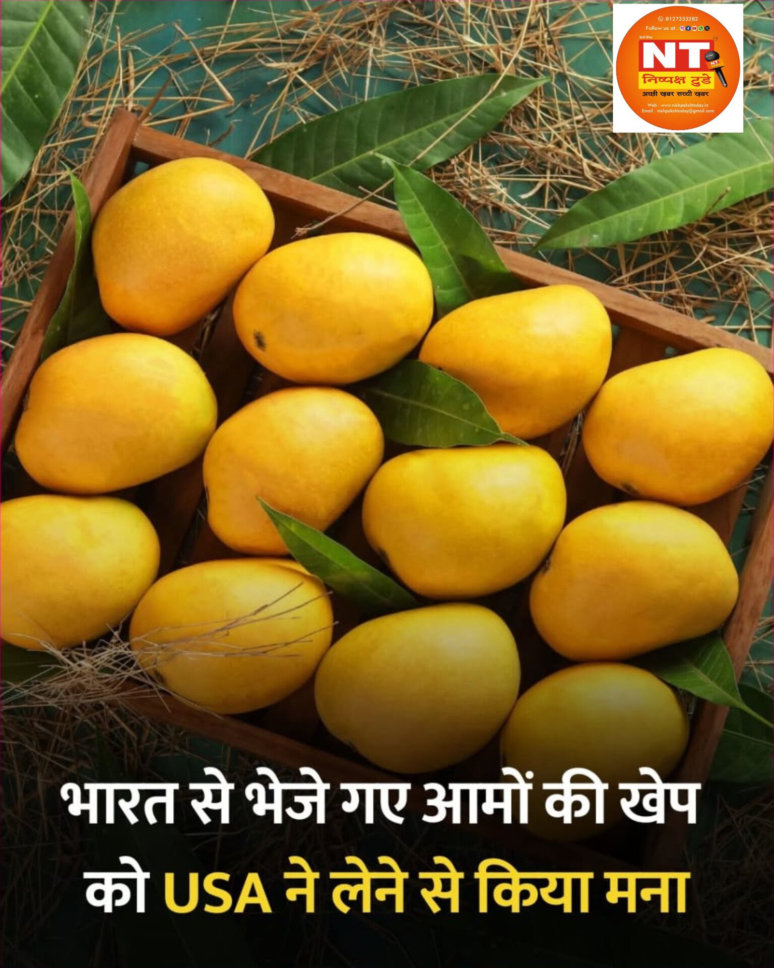 भारत से भेजे गए आमों की खेप को अमेरिका ने लेने से किया मना