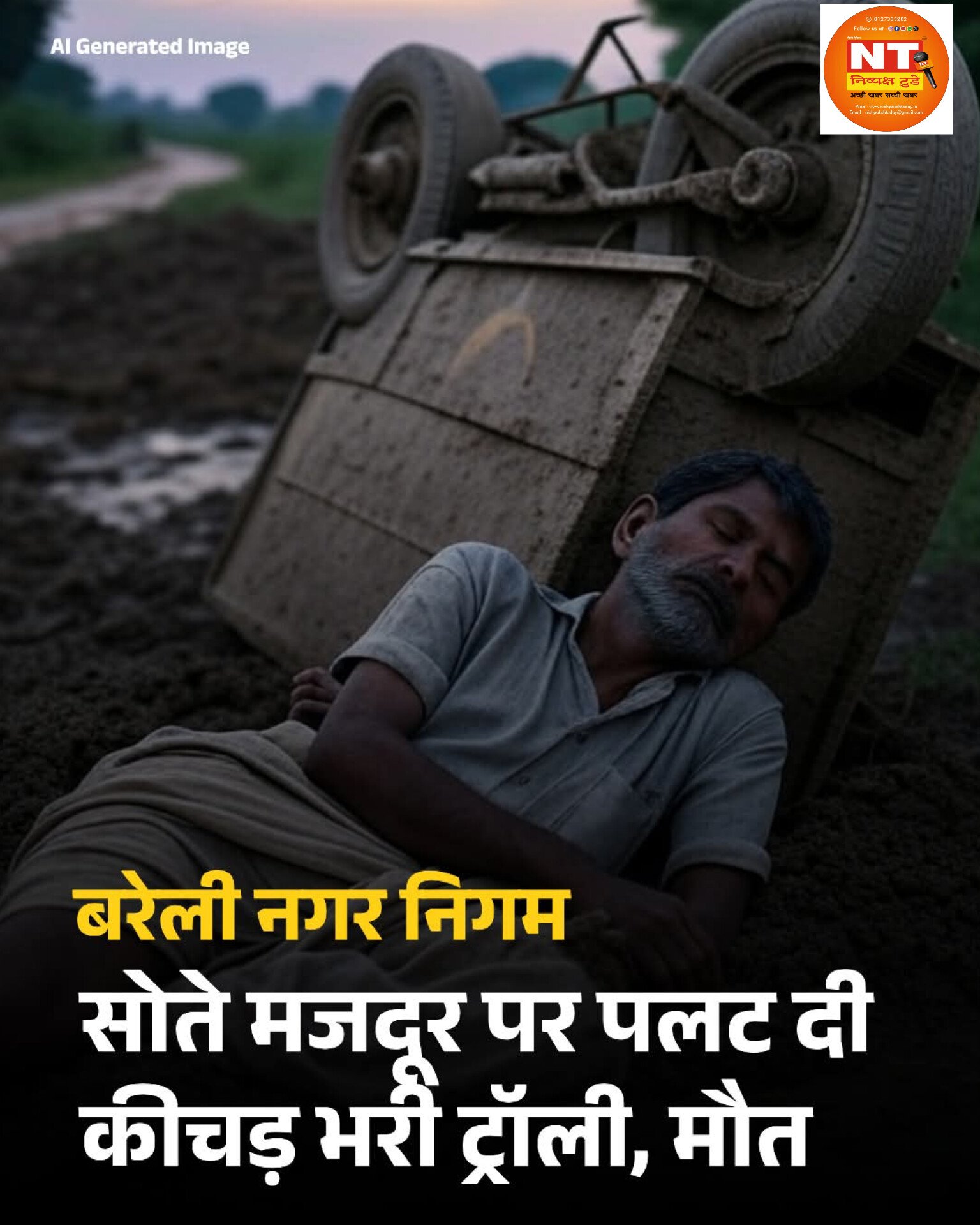 कीचड़ से भरी ट्रॉली सोते व्यक्ति पर पलटी, मौके पर हुई मौत