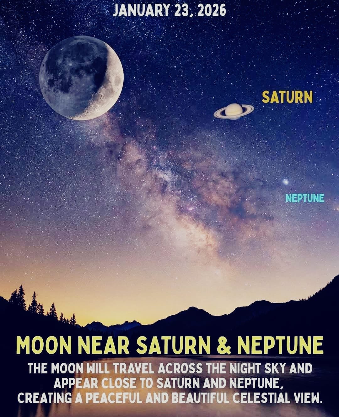 23 जनवरी 2026 को होगा, चंद्रमा, शनि और नेपच्यून का संयोजन (Conjunction)