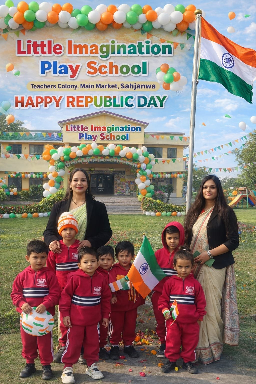 लिटिल इमेजिनेशन प्ले स्कूल, सहजनवां में 77वाँ गणतंत्र दिवस हर्षोल्लास एवं देशभक्ति के साथ मनाया गया