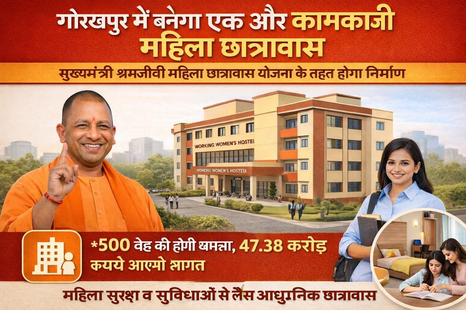 गोरखपुर में बनेगा एक और कामकाजी महिला छात्रावास , मुख्यमंत्री श्रमजीवी महिला छात्रावास योजना के तहत होगा निर्माण